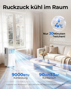 Mobile Klimaanlage mit Abluftschlauch 55 dB 5-in-1 Kühl und Entfeuchtungsfunktion inklusive Fensterabdichtung