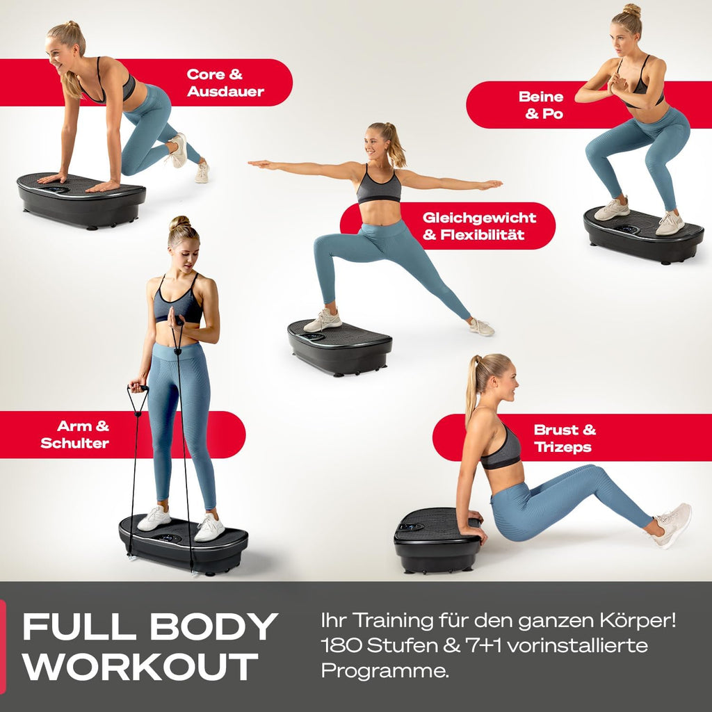 Vibrationsplatte für Ganzkörpertraining VP250 200W 180 Intensitätsstufen Bluetooth 8 Programme