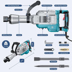 Abbruchhammer SDS-Hex 1700 W 65 J Z1G-DS-107HC Beton Stemmhammer mit Meißel Set und Transportkoffer