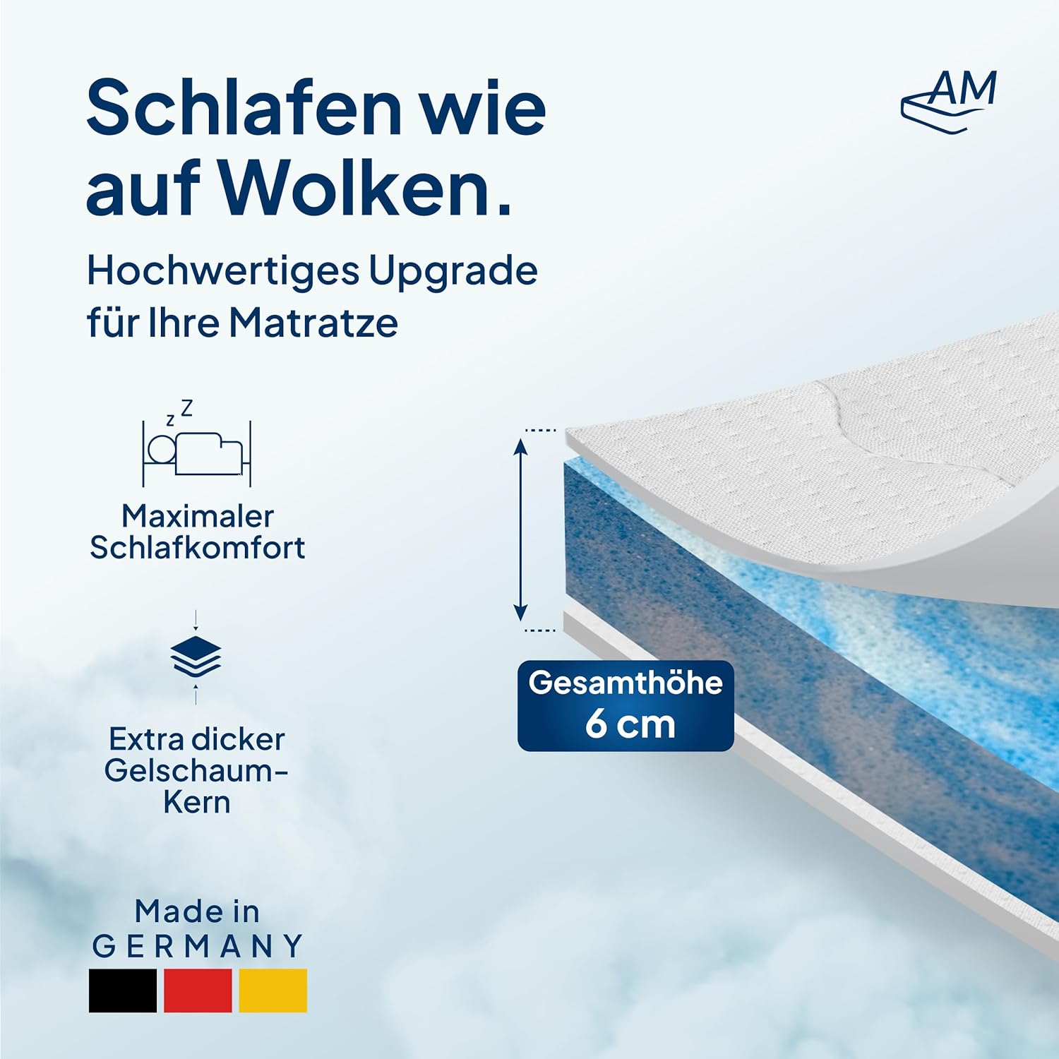 Gelschaum Matratzen Topper 180x200 cm RG50 6cm Memory Foam Lyocell Bezug rutschfest Klimaband