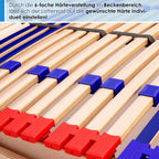 Lattenrost Vario Sleep Best 42 140x200 cm 7 Zonen Kopfteil verstellbar 42 Federleisten Härteregulierung Mittelgurt aus Buche