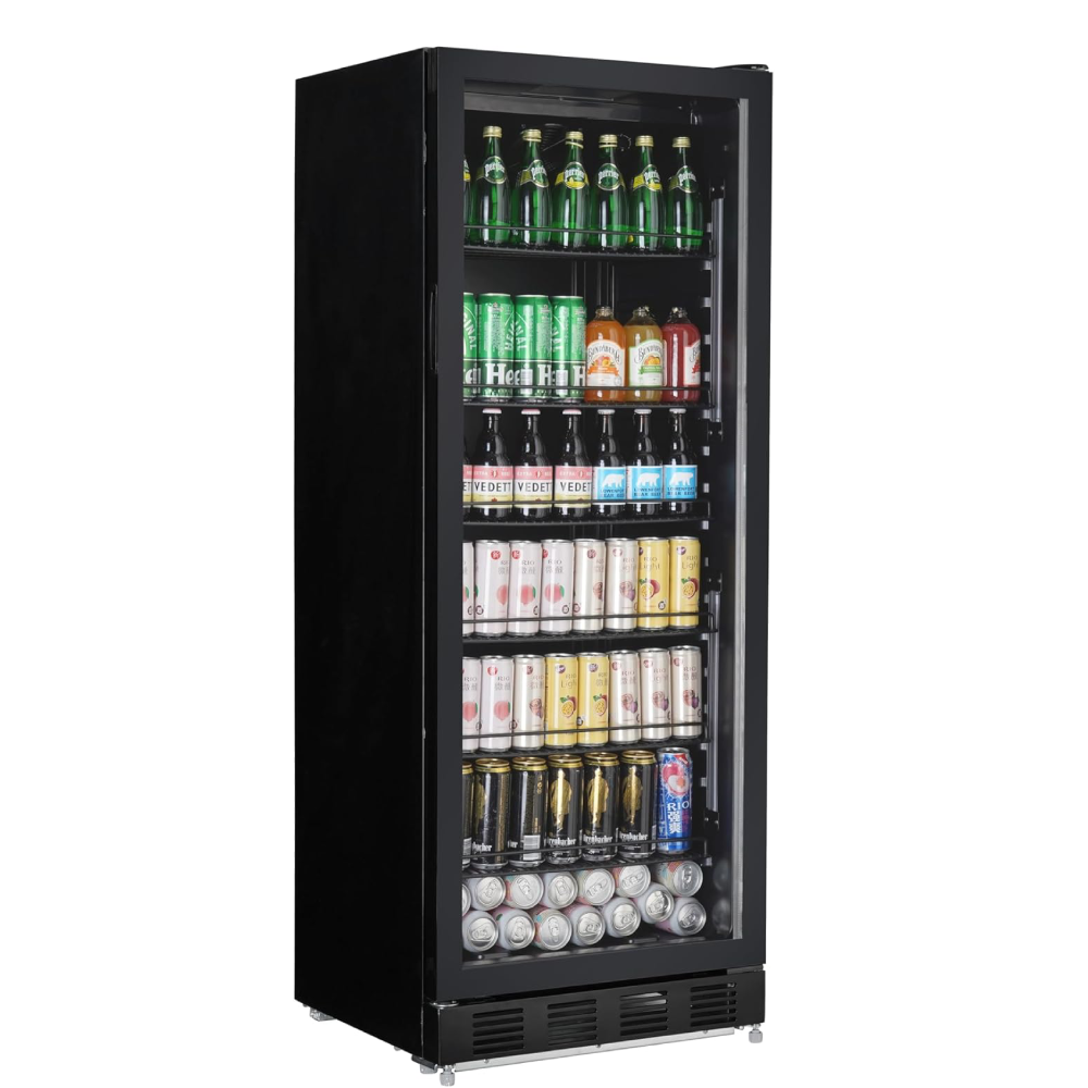 Getränkekühlschrank GSC4280B 280L Glas Tür belüftete Kühlung 6 verstellbare Regale Schloss Schwarz freistehend