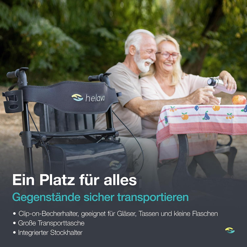 Outdoor Rollator mit Luftbereifung faltbar mit Sitz und Lehne 12/10 Zoll Räder Aluminium für Gelände Einsatz