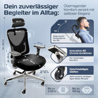 Ergonomischer Bürostuhl Drehstuhl CS BLK 150 kg 4D Armlehnen Lendenstütze Kopfstütze Mesh 65x70x130 cm