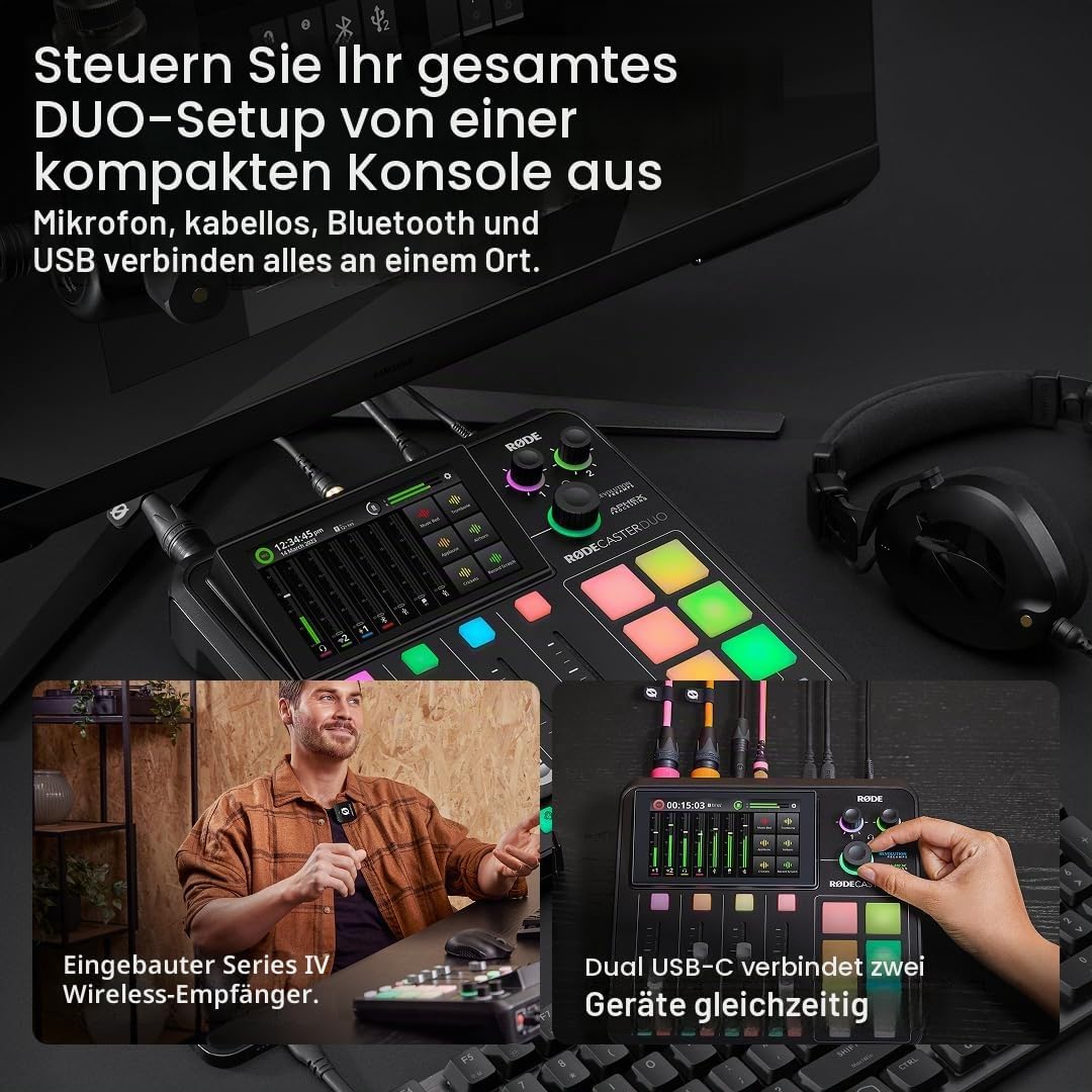 Audio Produktionssystem RØDECaster Duo RC Duo 4-Kanal Mixer mit USB-C Bluetooth Wi-Fi Dual USB und Touchscreen