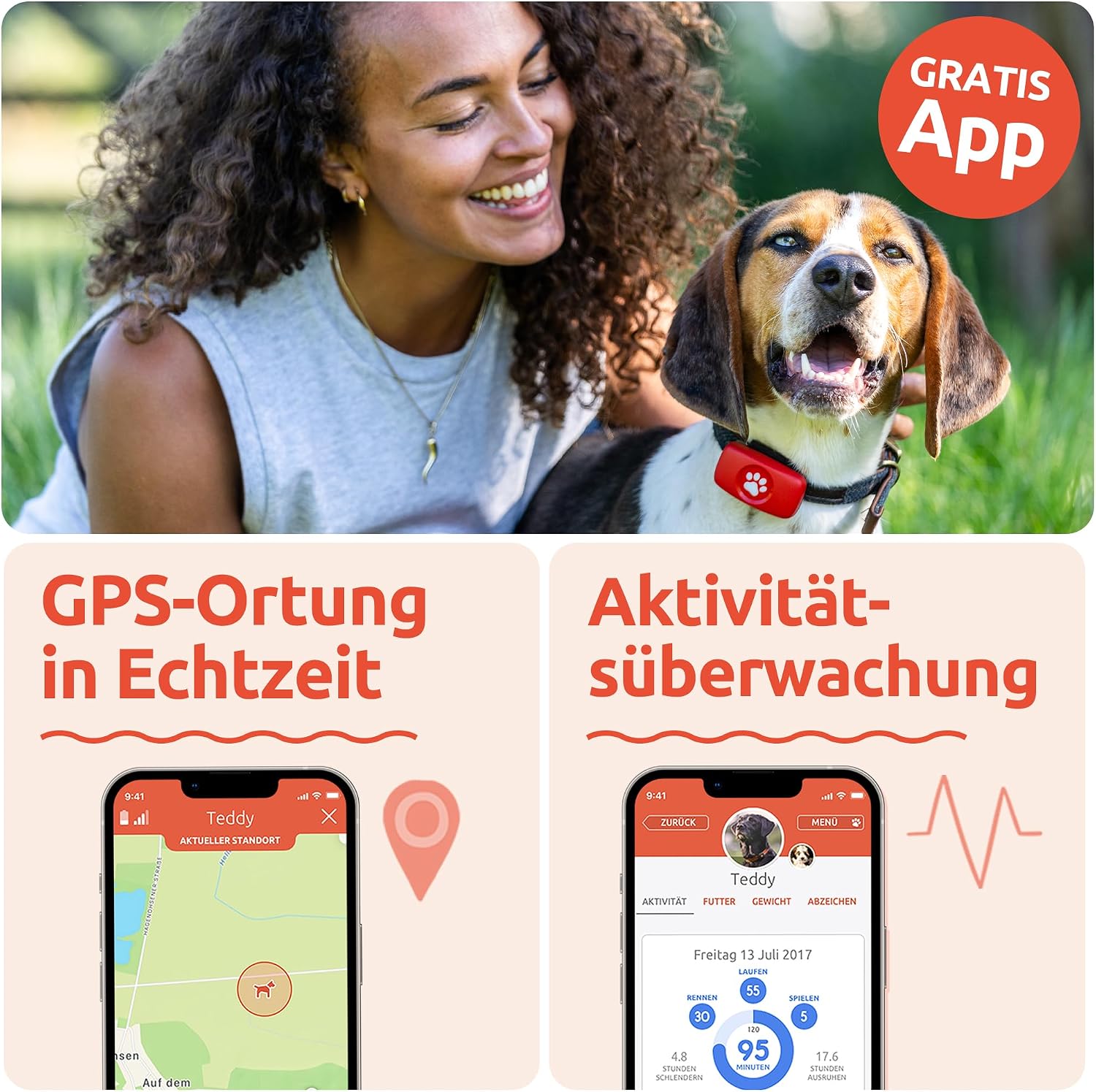 GPS Hundetracker ohne Abo Satellitenortung Echtzeit Standort Tracking wasserdicht universell Halsband