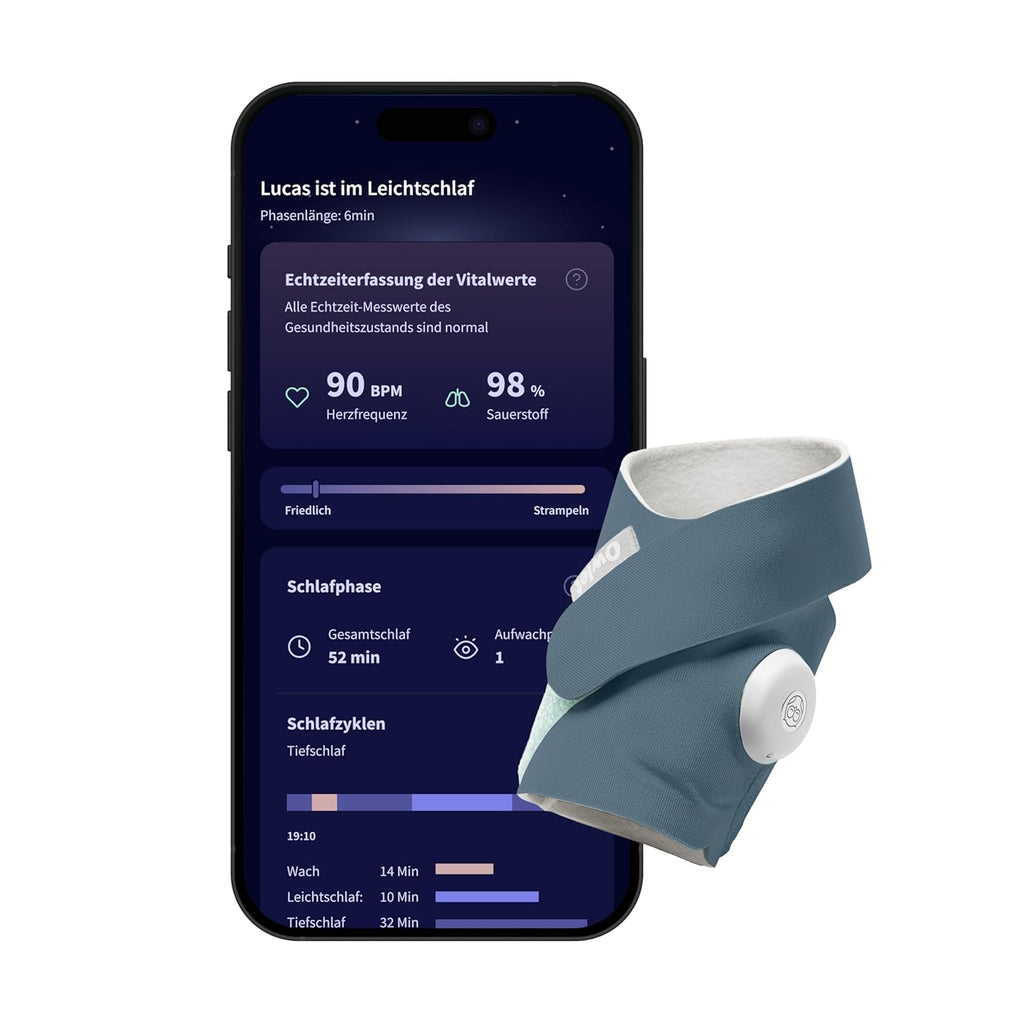 Baby Schlafsensor mit App Überwachung 0–18 Monate Smart Baby Monitor System Schlaftracking Benachrichtigungen Bedtime Blue
