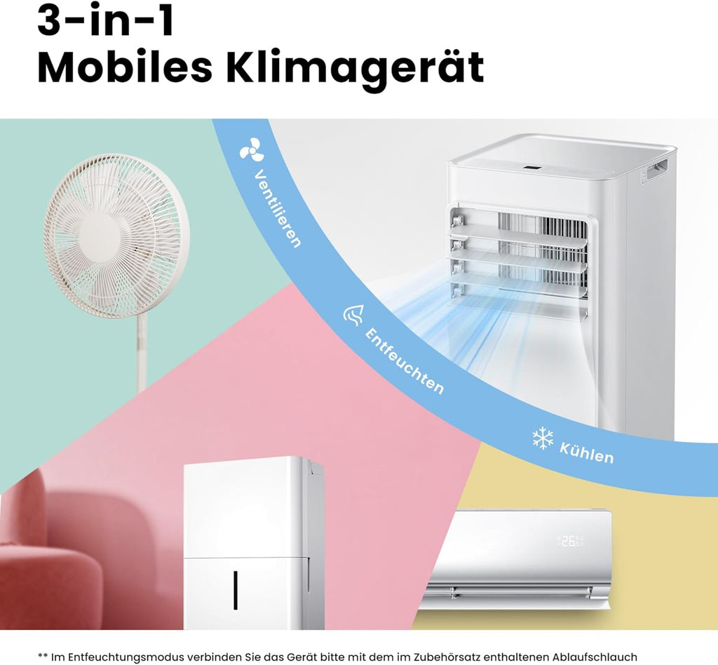 Mobile Klimaanlage Breezy Cool Pro 2.6 9000 BTU 2,6 kW Kühlen Ventilieren Entfeuchten App 33㎡