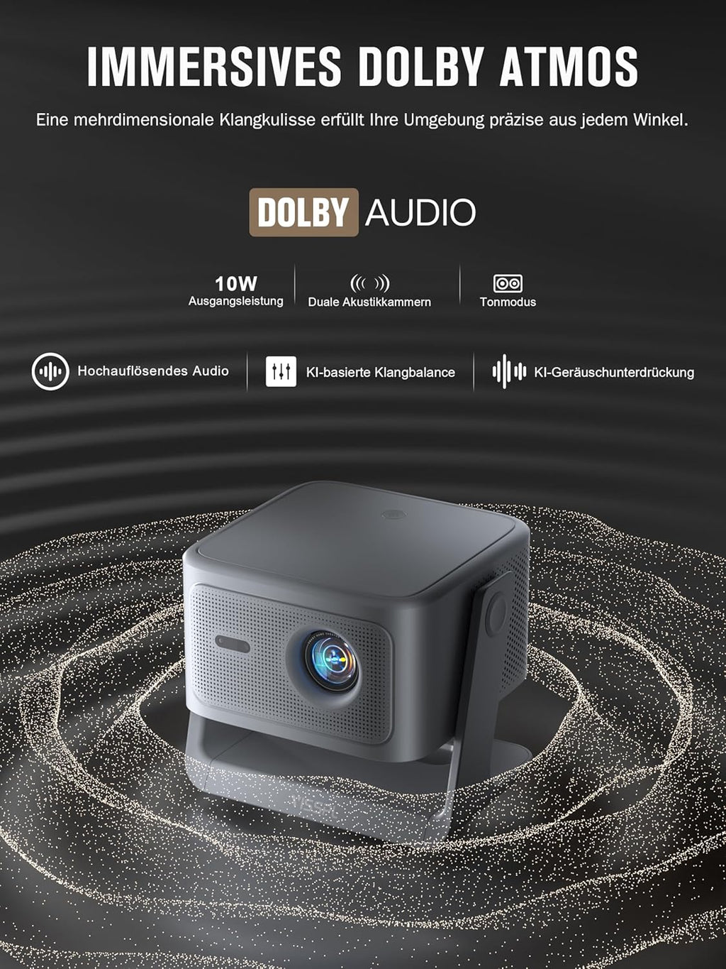 Projektor 1080P Heimkino A5 4K Unterstützung Autofokus WiFi 6 Bluetooth Dolby Audio verstellbarer Standfuß
