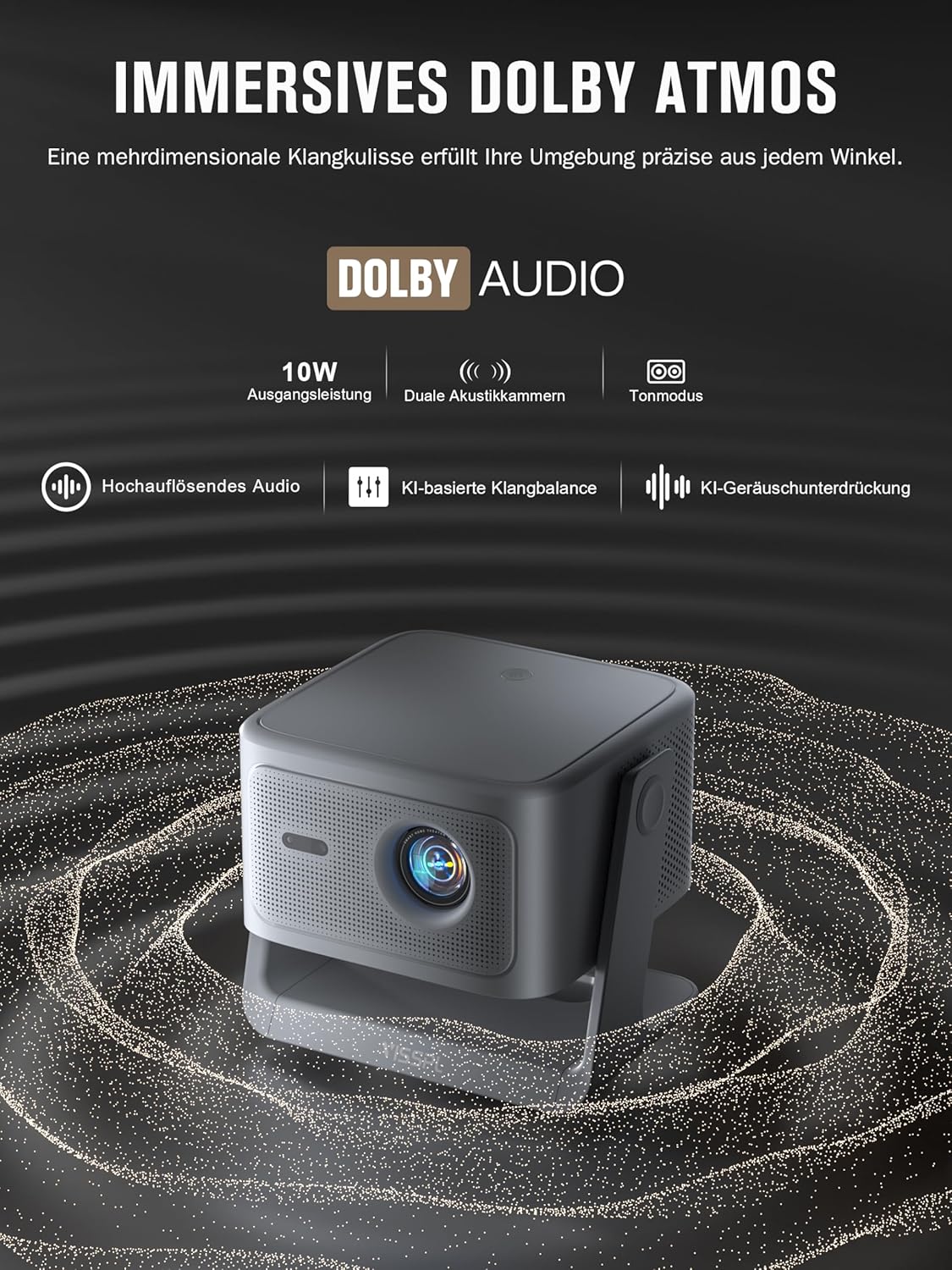 Projektor 1080P Heimkino A5 4K Unterstützung Autofokus WiFi 6 Bluetooth Dolby Audio verstellbarer Standfuß