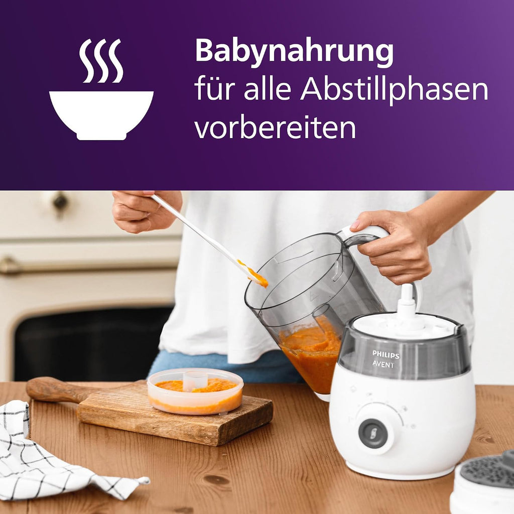 Babynahrungszubereiter 4 in 1 Dampfgarer mit Mixer SCF883/01 400W Dampfgaren Pürieren Auftauen Aufwärmen 1L Weiß