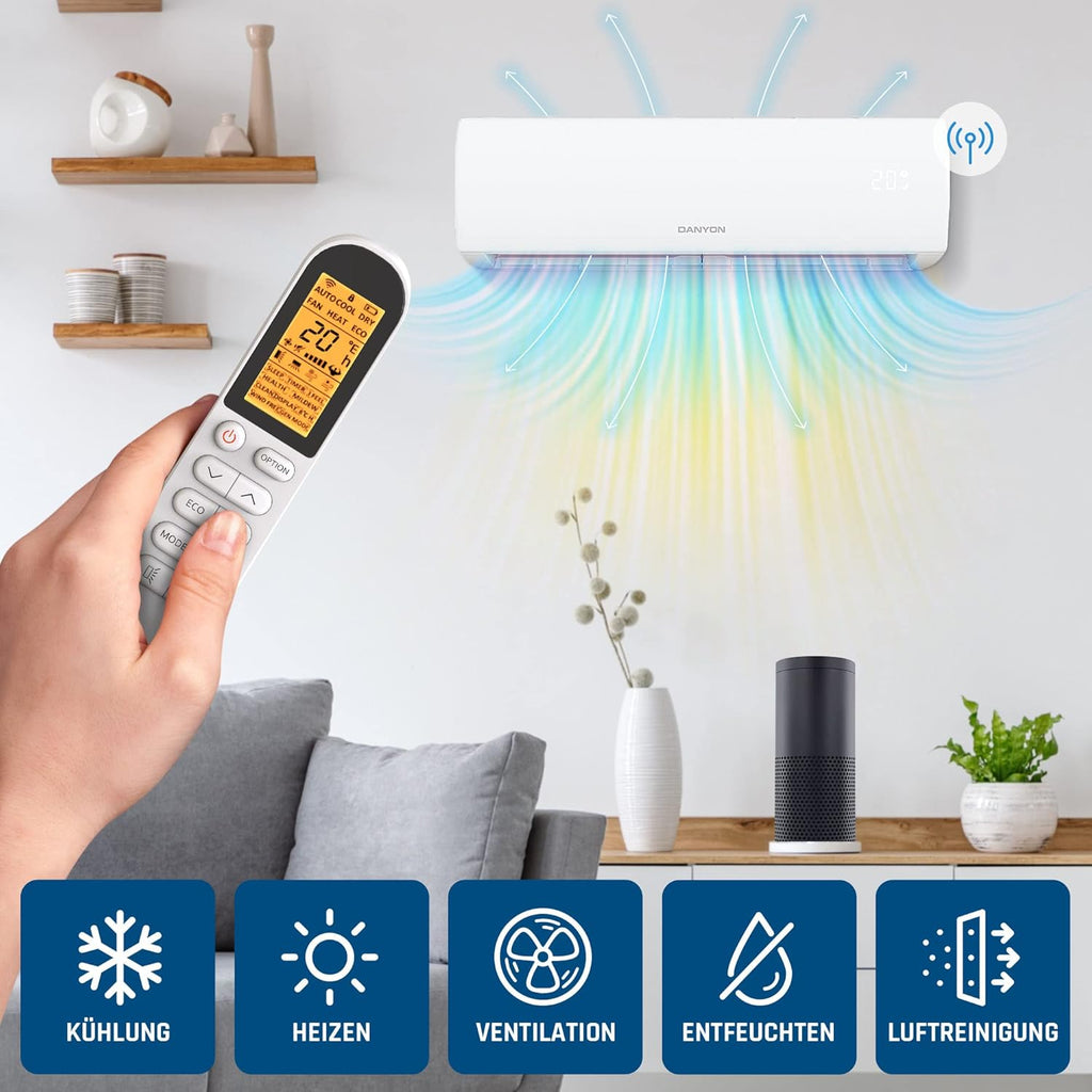 Split Klimaanlage 12000 BTU 3.4 kW Inverter mit Heizfunktion R32 5-in-1 Kühl- und Heizgerät bis 59 m² mit 5 m Installationsset