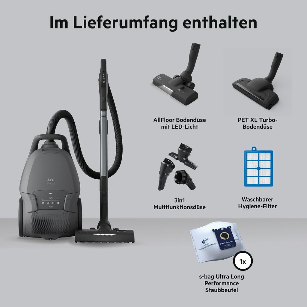 Staubsauger mit Beutel Animal 8000 AB81A2DG 5L HEPA-Filter Auto-Modus 12m Aktionsradius Tierhaardüse LED-Bodendüse