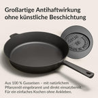 Gusseisenpfanne 28 cm voreingebrannt für Induktion und alle Herdarten backofengeeignet