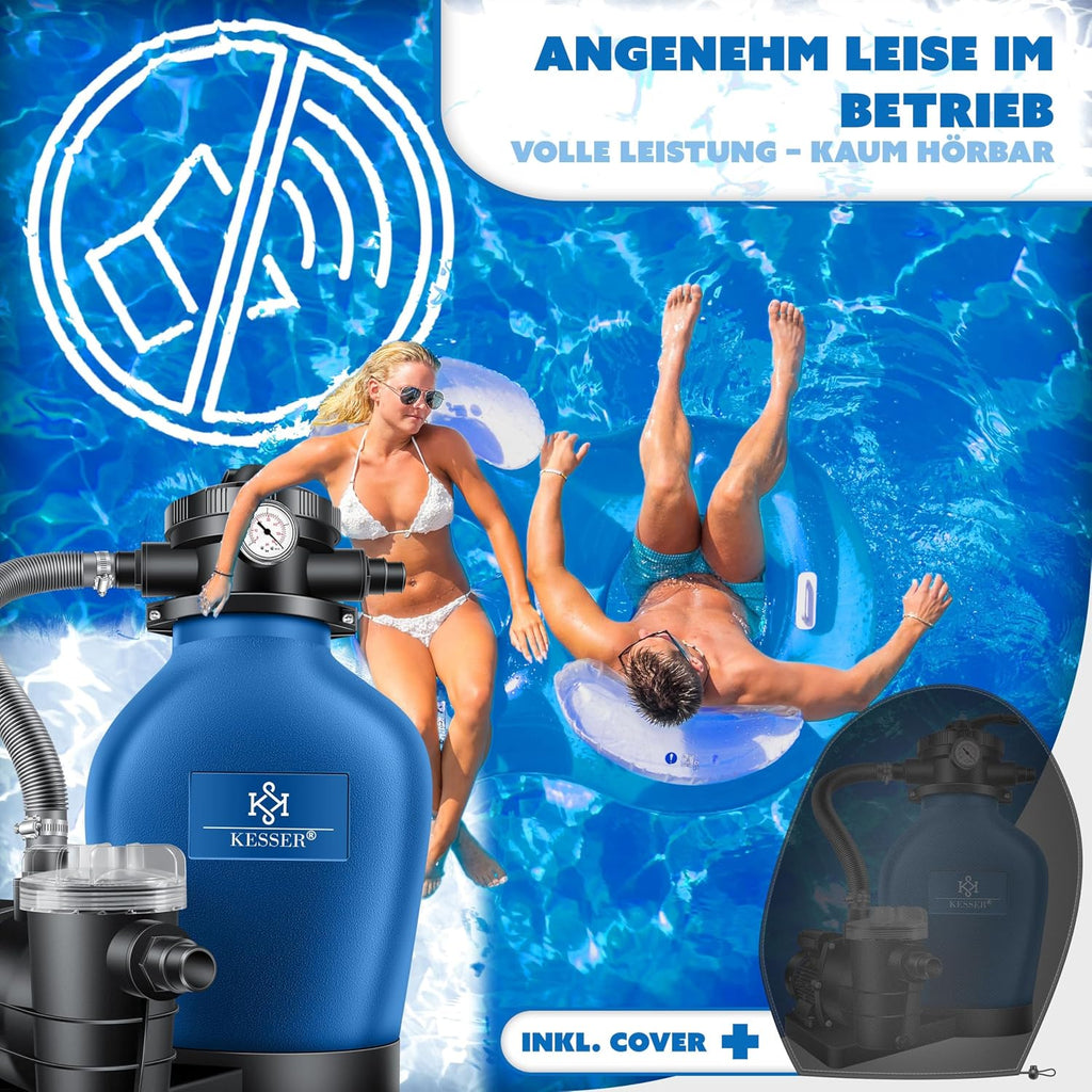 Pool Sandfilteranlage 10200 l/h 400 W mit 7-Wege-Ventil Filterbällen und Wettercover für Pools bis 60000 L