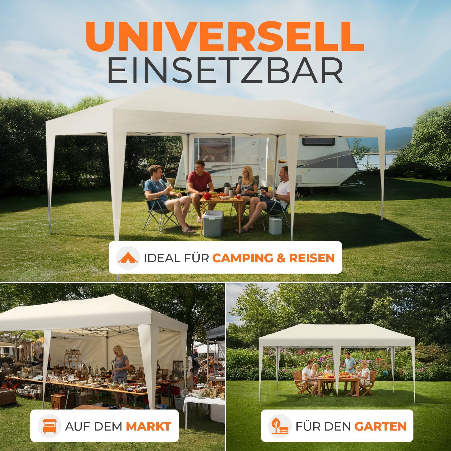 Faltpavillon 3x6 m wasserdicht UV Schutz 50+ mit 6 Seitenteilen Stahlgestell Polyester Dach Partyzelt Champagner