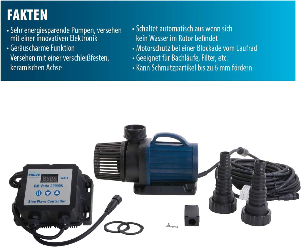 Teichpumpe regelbar DM-22000 Vario S 22000 l/h 7,5 m Förderhöhe 70-200W externer Controller für Teichfilter