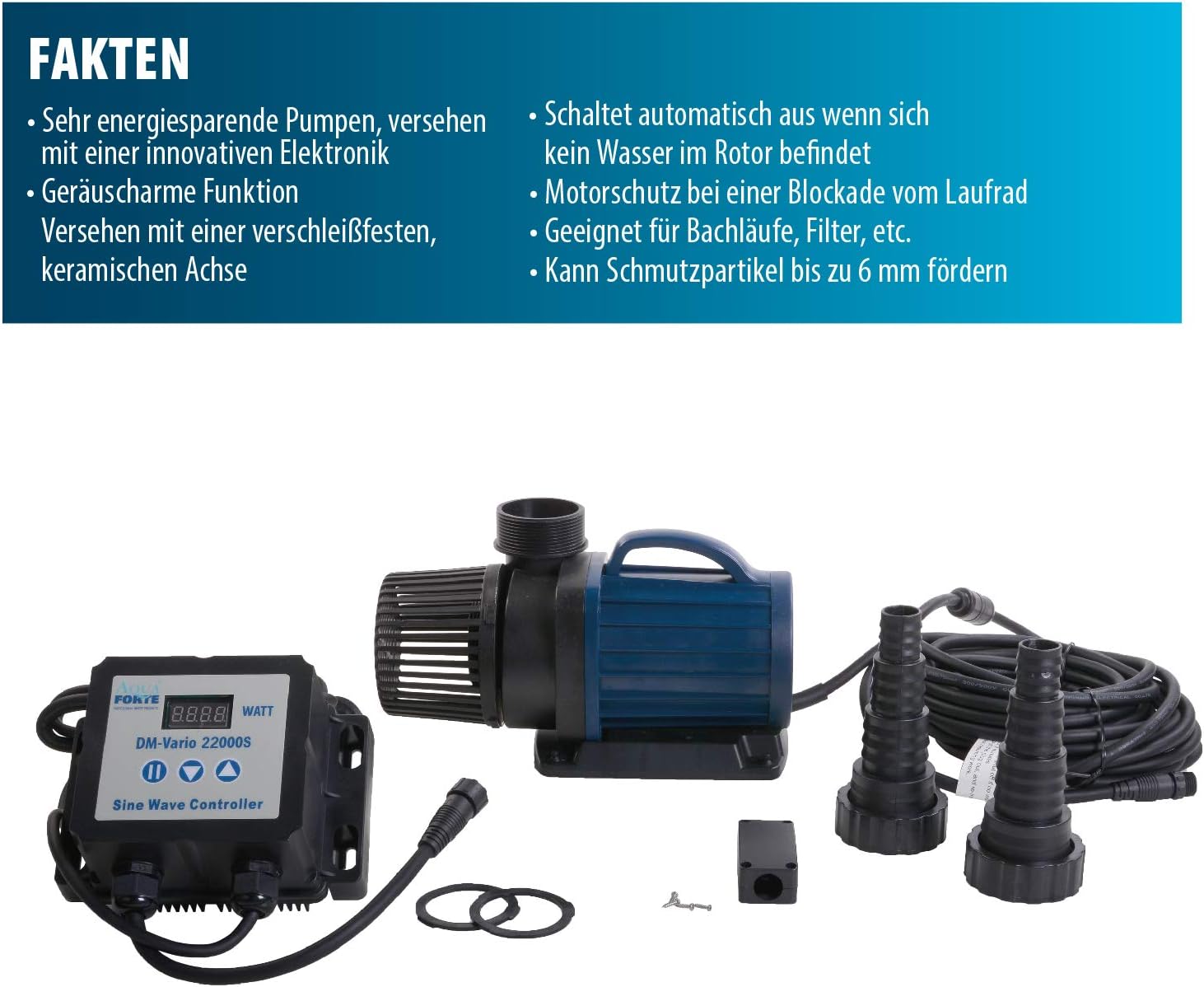 Teichpumpe regelbar DM-22000 Vario S 22000 l/h 7,5 m Förderhöhe 70-200W externer Controller für Teichfilter