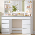 Schminktisch mit LED Spiegel DT41903W 108 x 40 x 140 cm 9 Schubladen 3 Lichtfarben mit Stauraum
