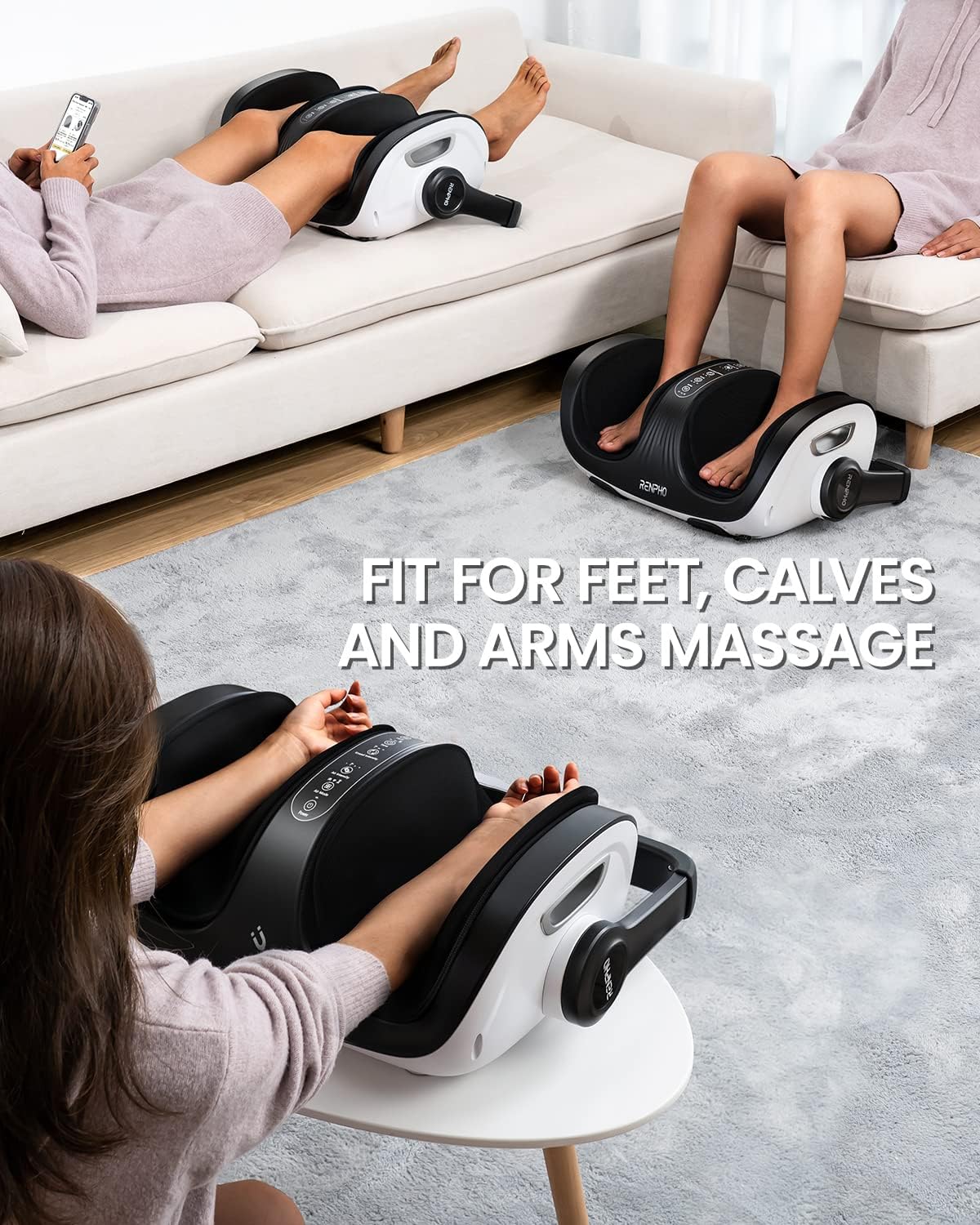 Fußmassagegerät mit Wadenmassage und Wärmefunktion 19,5 cm Fußkammer Fernbedienung Timer EU 48,5