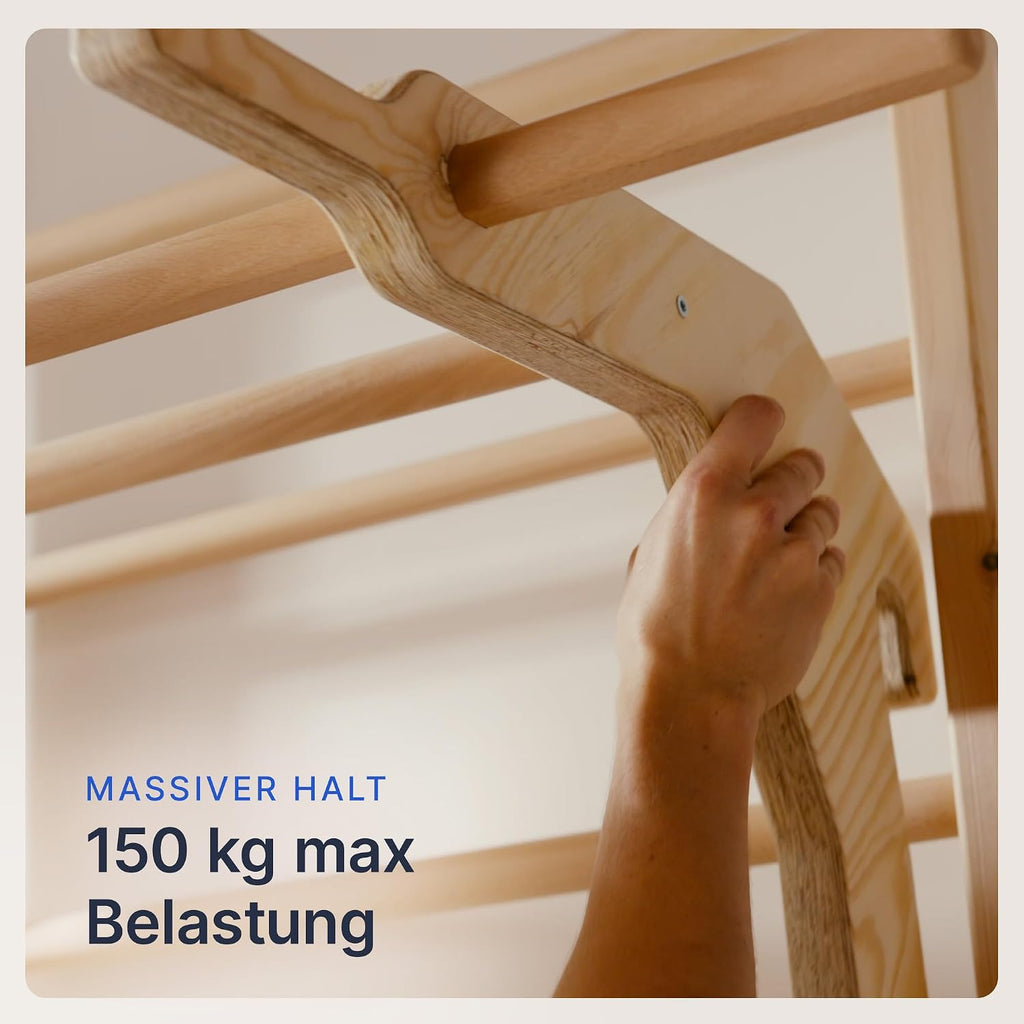 Sprossenwand mit Klimmzugstange Dip Erweiterung Holz Kletterwand Erwachsene Kinder bis 150kg