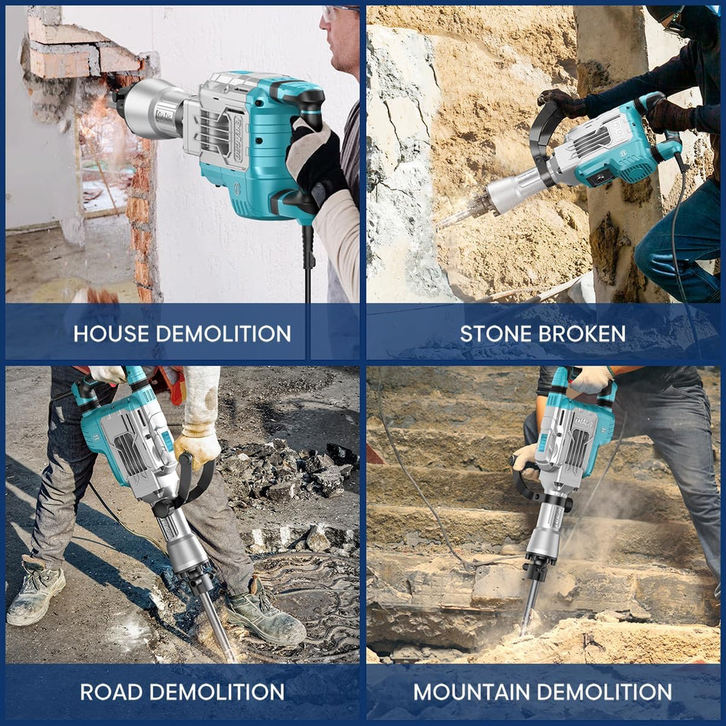 Abbruchhammer SDS-Hex 1700 W 65 J Z1G-DS-107HC Beton Stemmhammer mit Meißel Set und Transportkoffer