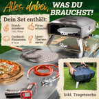 Outdoor Gas Pizzaofen NeroSpin 12 Zoll 6,2 kW 450 °C mit Pizzastein Drehteller Pizzaschaufel Thermometer und Tragetasche
