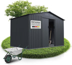 Gartenhaus Metall Schiebetür XL 280 x 196 x 190 cm wetterfest mit Fundamentrahmen und Schloss Dunkelgrau