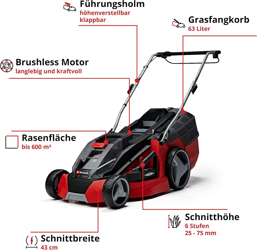 Akku Rasenmäher GE-CM 43 Li M 43 cm 36V Brushless 600 m² 63L Fangkorb 2x Akku 2x Ladegerät Mulchfunktion