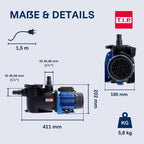 Poolpumpe mit Vorfilter SPP 600 FT 13000 l/h Fördermenge für Pools bis 40 m³ 600 W selbstansaugend mit Timer