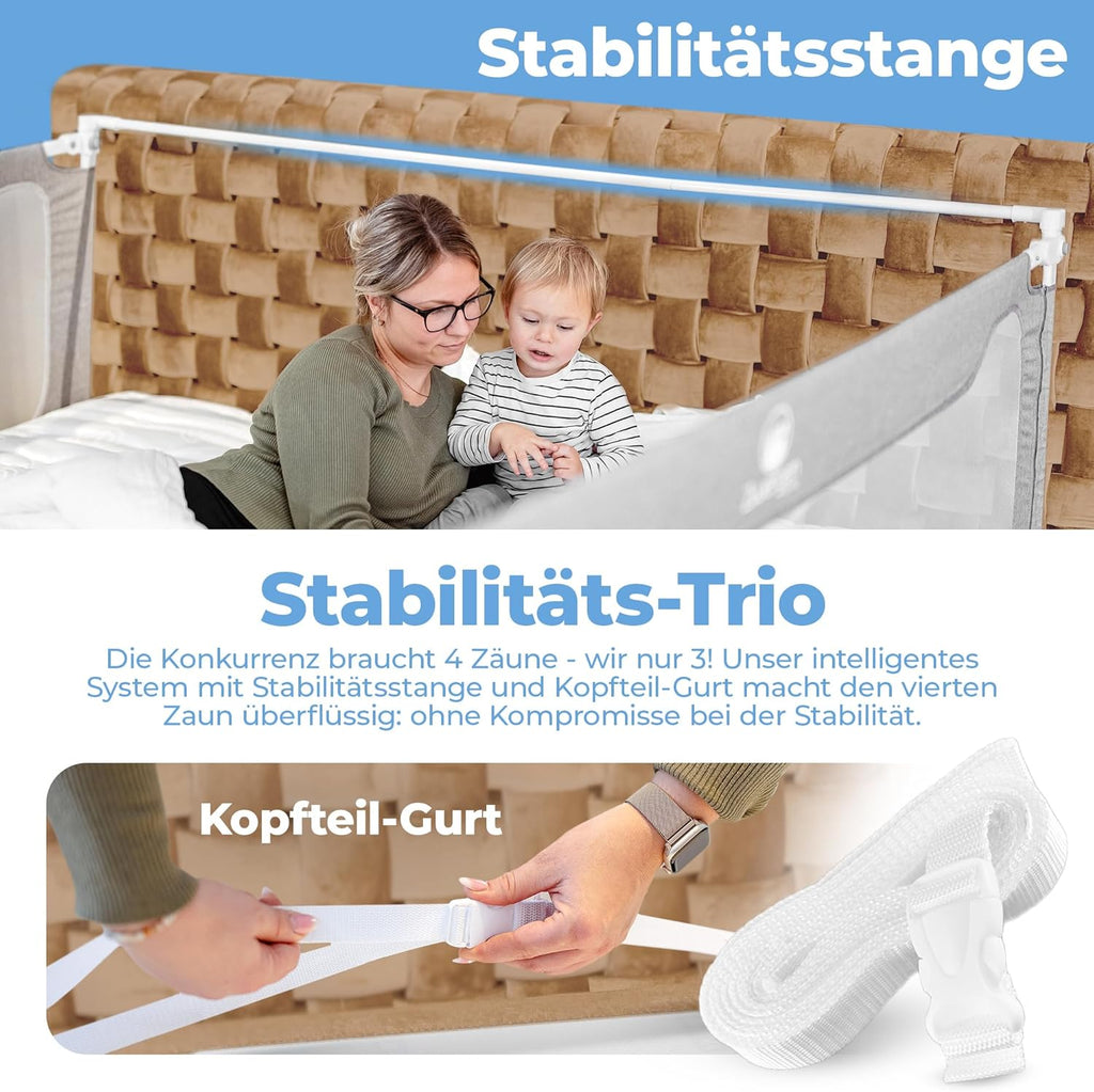 Rausfallschutz Bettgitter Set PS_1313 für Boxspringbett und Familienbett 180x200 cm 3 Bettgitter mit Zwischenraumschutz
