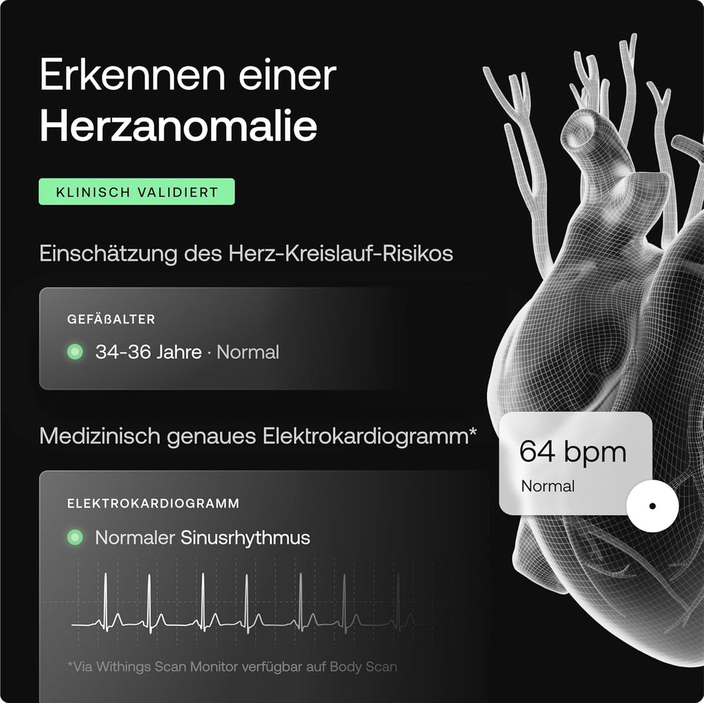 Vernetzte Personenwaage Körperzusammensetzung Body Scan WLAN BIA Körperfett Muskelmasse Wasseranteil EKG segmentale Analyse 6-Kanal