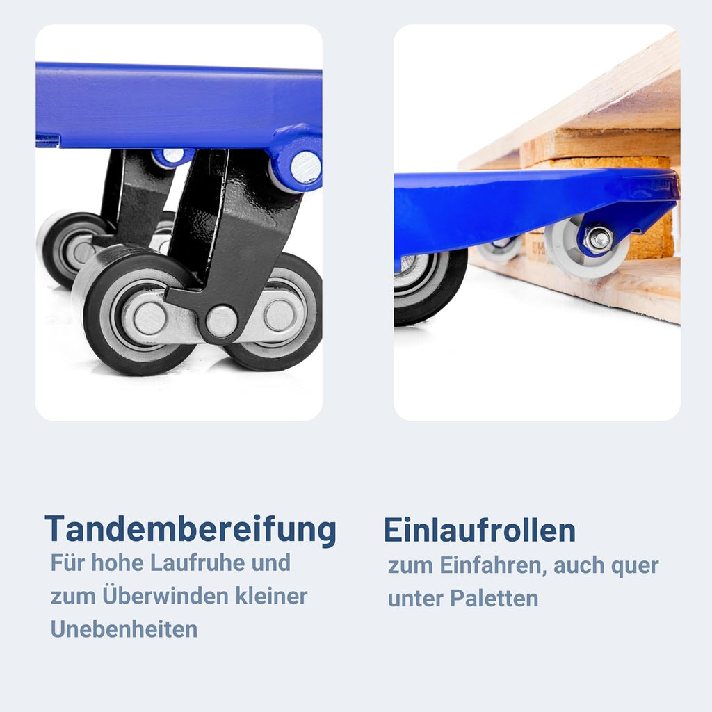 Gabelhubwagen 2500 kg Stahl 1150 mm Gabellänge Palettenwagen mit Gummirollen Handhubwagen Blau FIVE Modell