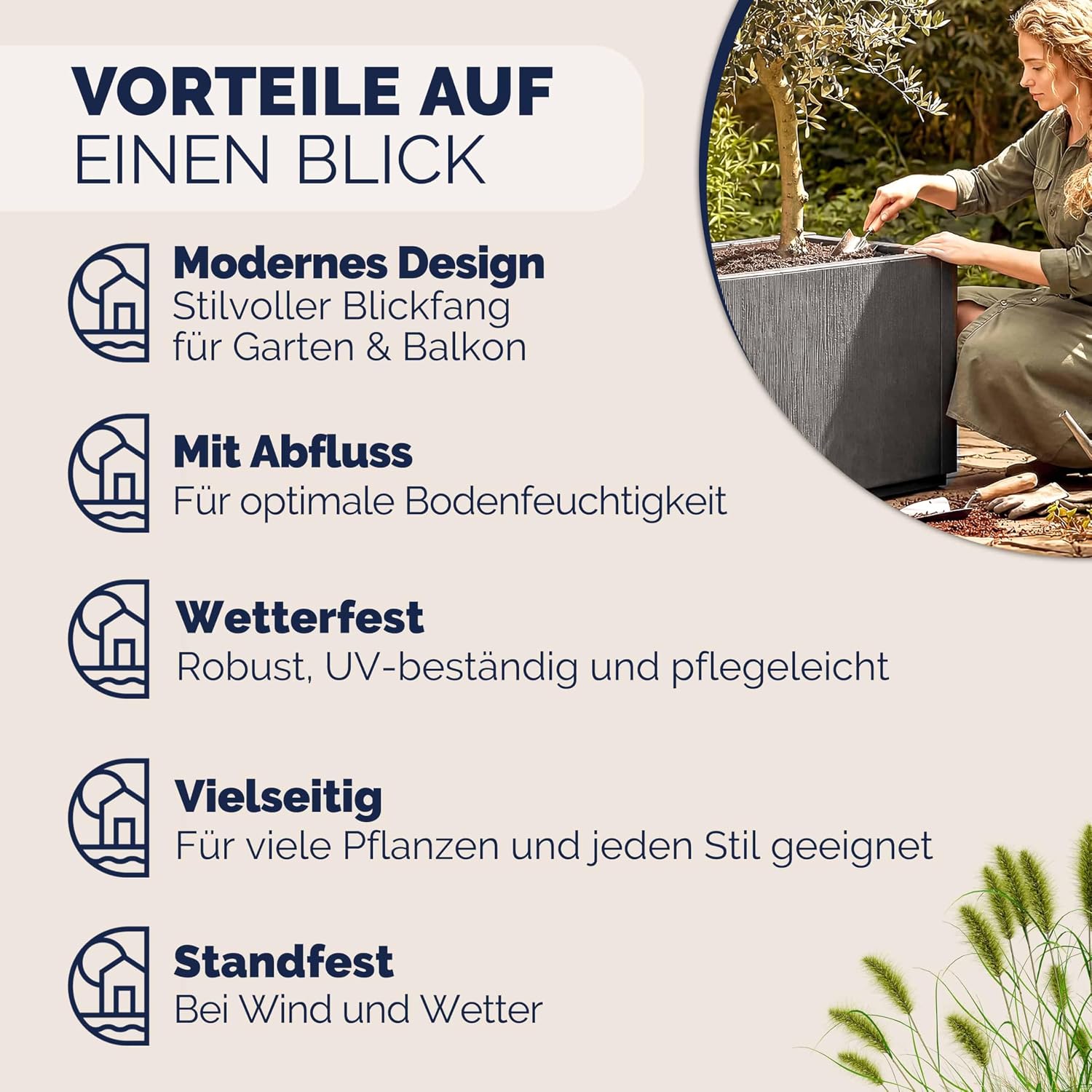 Blumenkasten 4er Set Ethica 80L 80x36x35cm Kunststoff Pflanzkasten mit Ablaufboden frostbeständig
