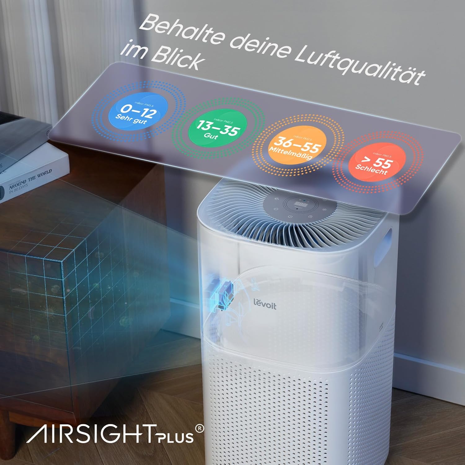 HEPA Luftreiniger CORE 600S CADR 697m³/h für bis zu 147m² mit PM2.5 Sensor Automodus App-Steuerung Cremeweiß
