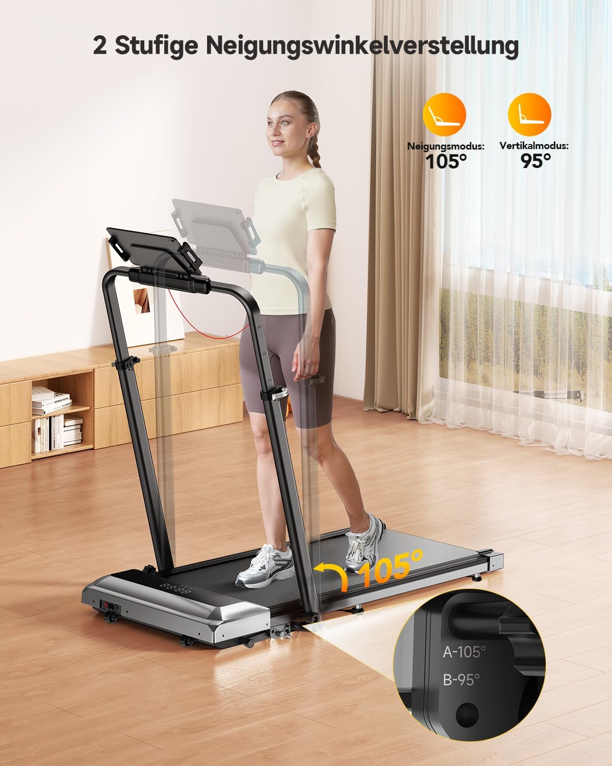 Klappbares Laufband für Zuhause mit Steigung 1–12% TP2 12 km/h 2,5 HP Motor 130 kg Belastung LED Display Fernbedienung App
