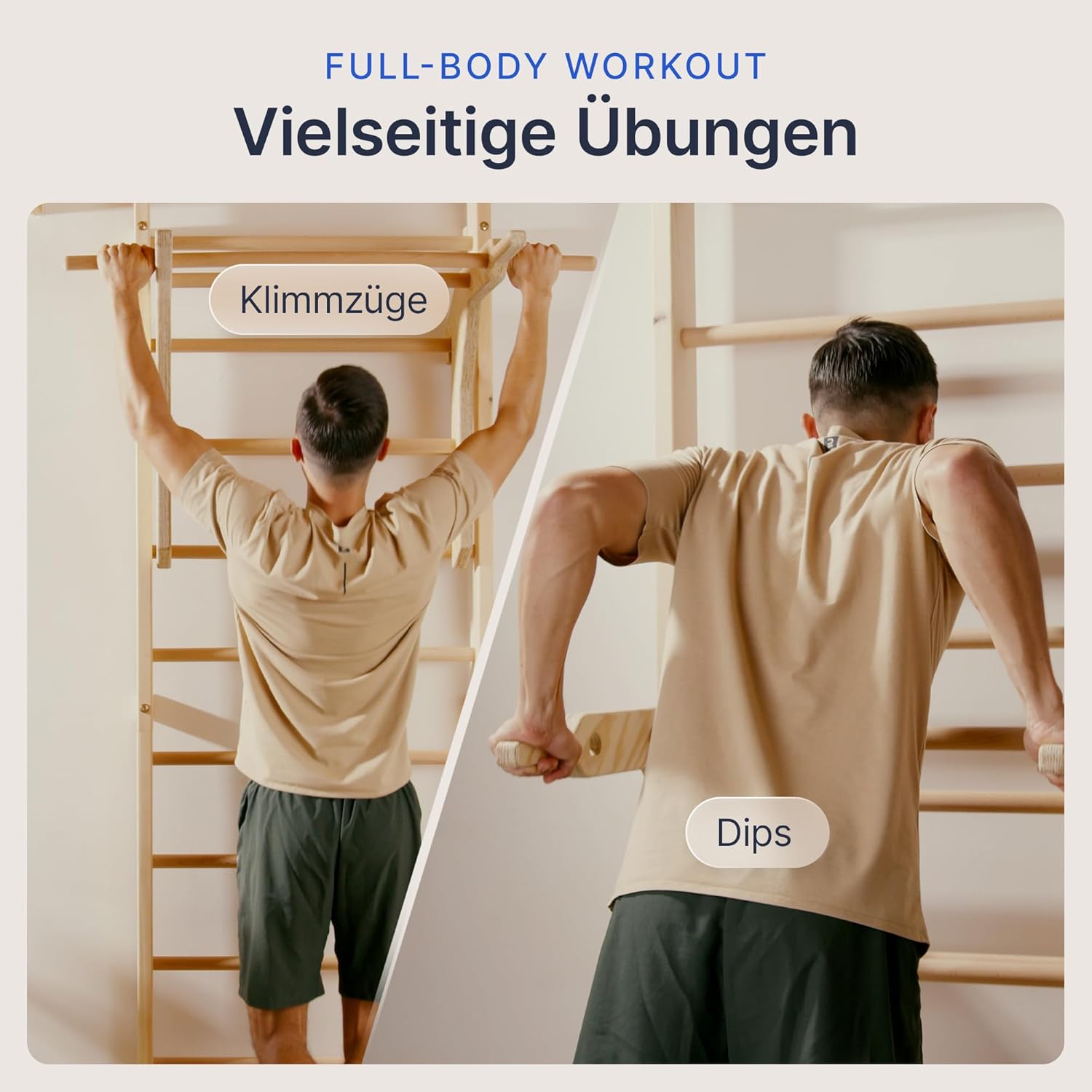 Sprossenwand mit Klimmzugstange Dip Erweiterung Holz Kletterwand Erwachsene Kinder bis 150kg