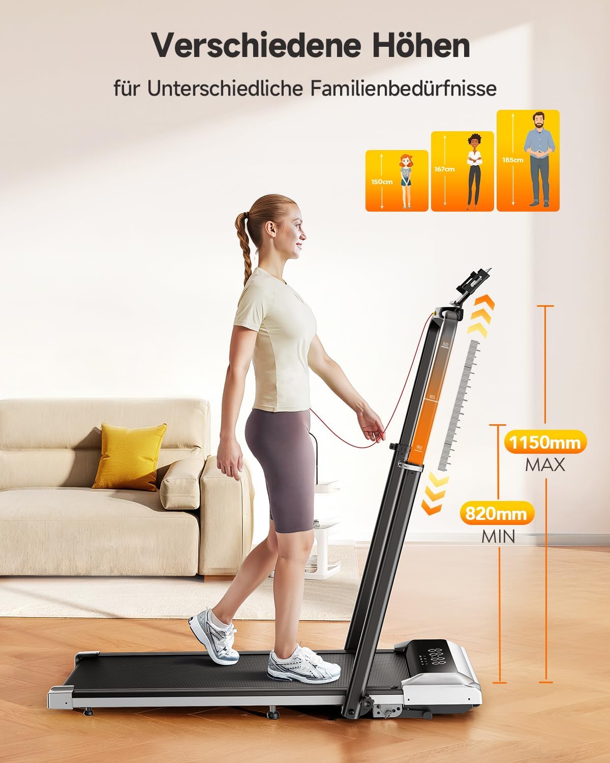 Klappbares Laufband für Zuhause mit Steigung 1–12% TP2 12 km/h 2,5 HP Motor 130 kg Belastung LED Display Fernbedienung App