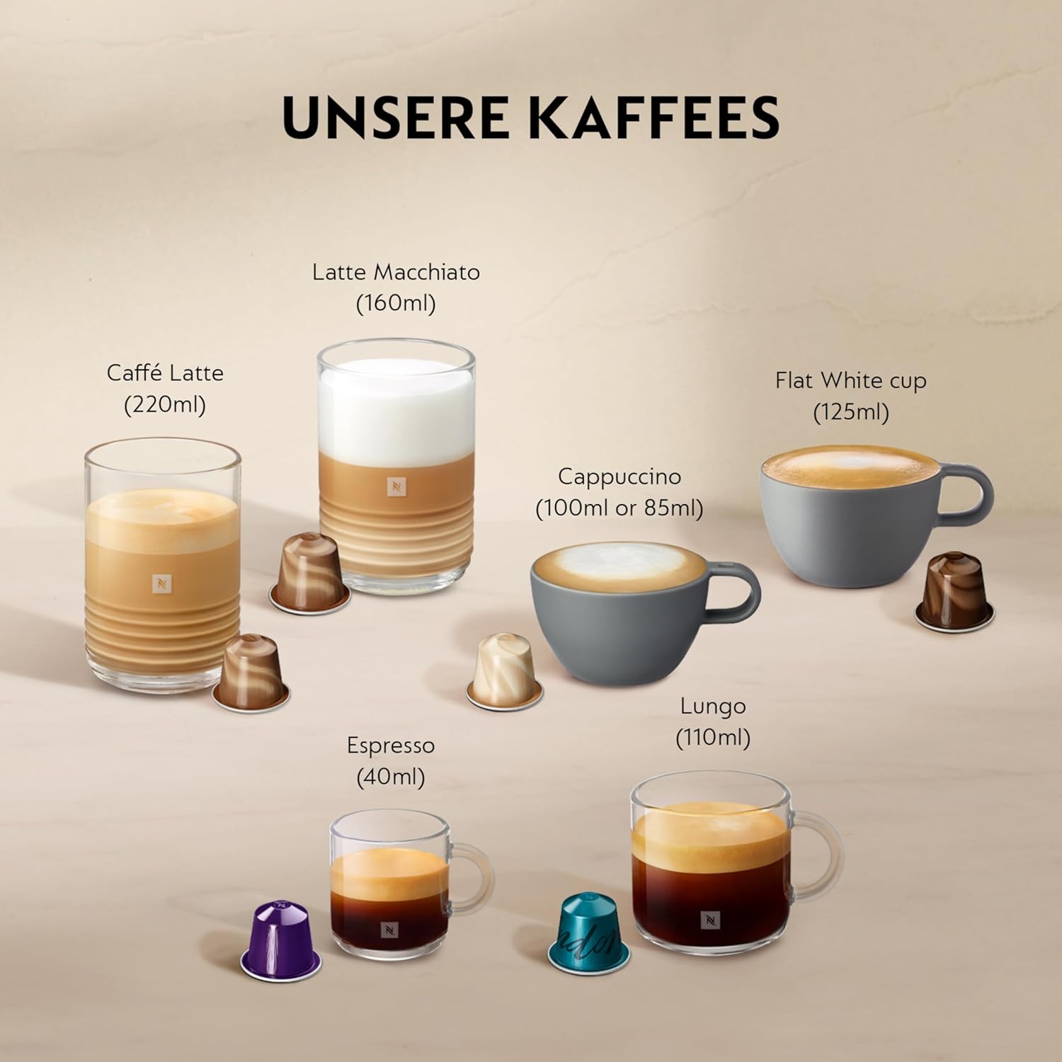 Kapsel Kaffeemaschine Gran Lattissima EN640.B mit Milchsystem 19 Bar 1 Liter 9 Getränkeprogramme Schwarz
