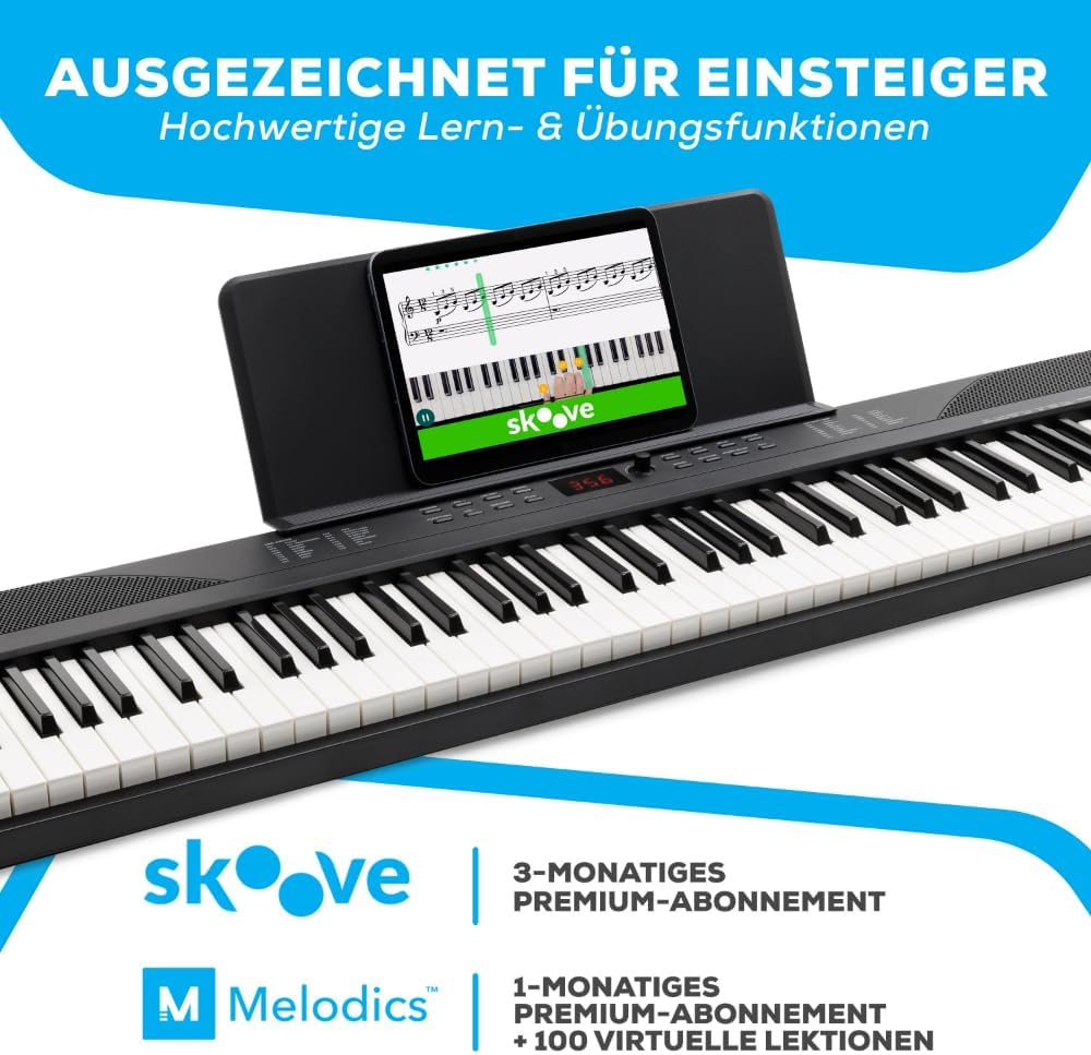 Digitalpiano 88 Tasten RECITALPLAY mit 480 Sounds USB MIDI Ständer Pedal Kopfhörer und Tasche
