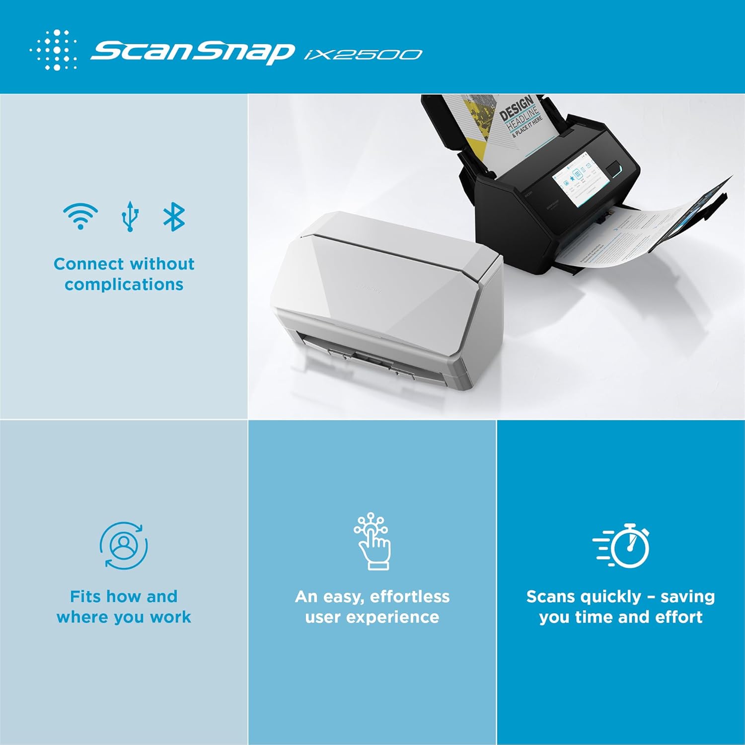 Dokumentenscanner iX2500 A4 Duplexscanner 45 Seiten/Min 600 dpi WLAN USB Bluetooth mit 100-Blatt-ADF