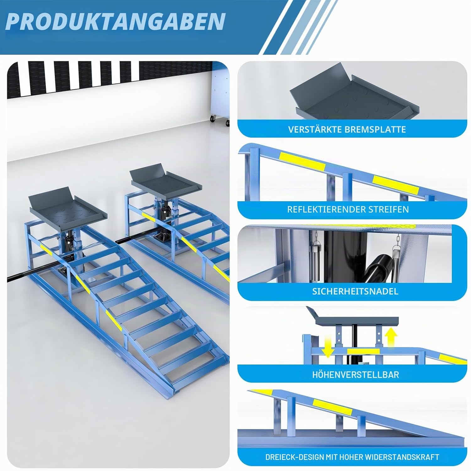 Hydraulische Auffahrrampe 2 Stück 5 t höhenverstellbar 24,9–38,1 cm aus Stahl