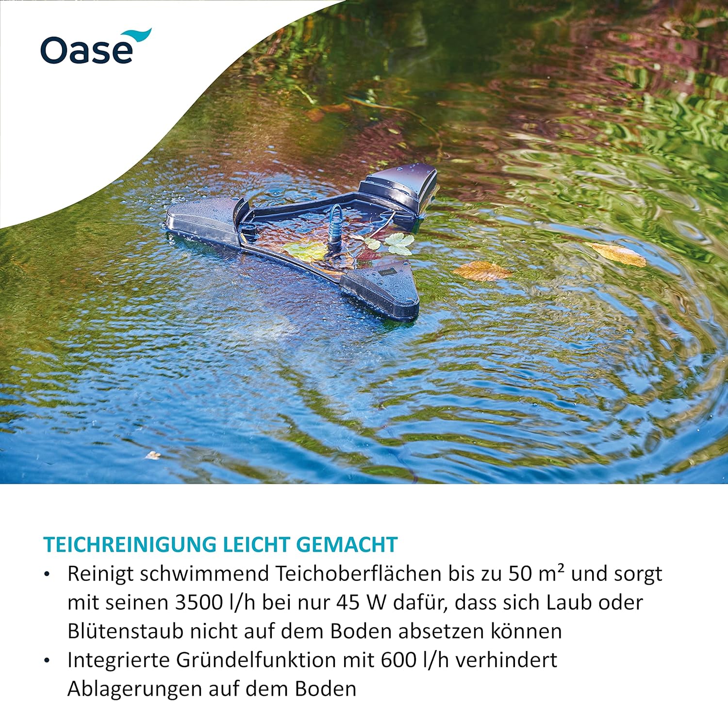 Teich Oberflächenabsauger Skimmer SwimSkim 50 für bis 50 m² 3500 l/h 45W Wasseroberflächenreinigung Teich