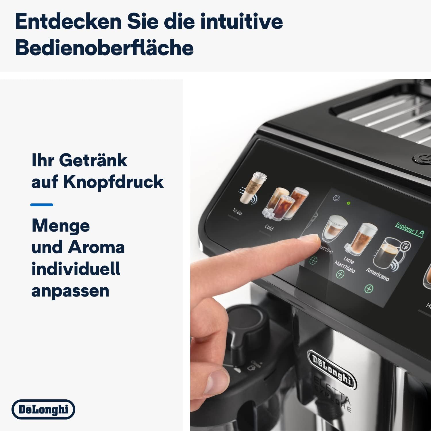 Kaffeevollautomat mit Milchsystem Eletta Explore ECAM452.57.G 40 Getränke Heiß und Kalt LatteCrema Touch Display
