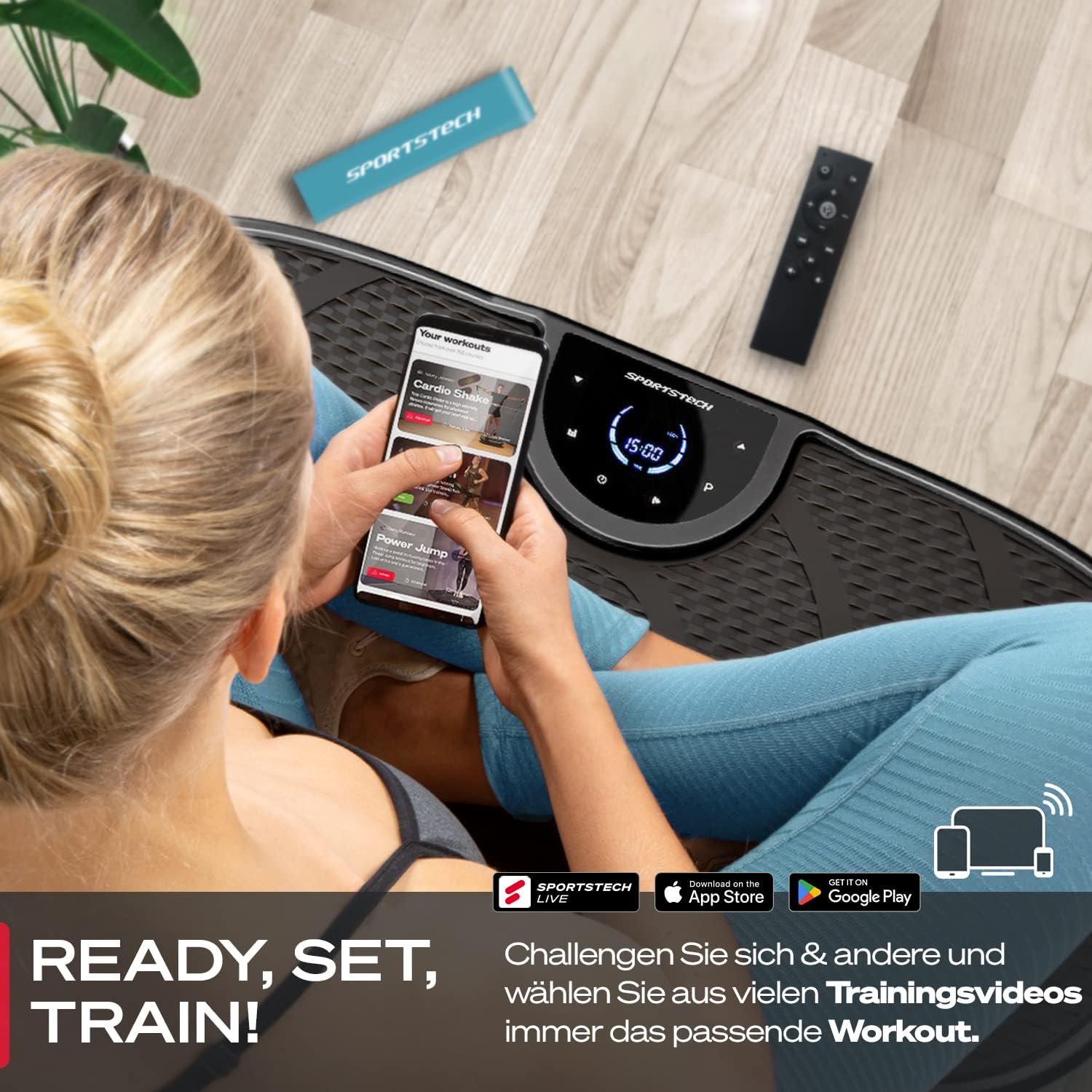 Vibrationsplatte für Ganzkörpertraining VP250 200W 180 Intensitätsstufen Bluetooth 8 Programme