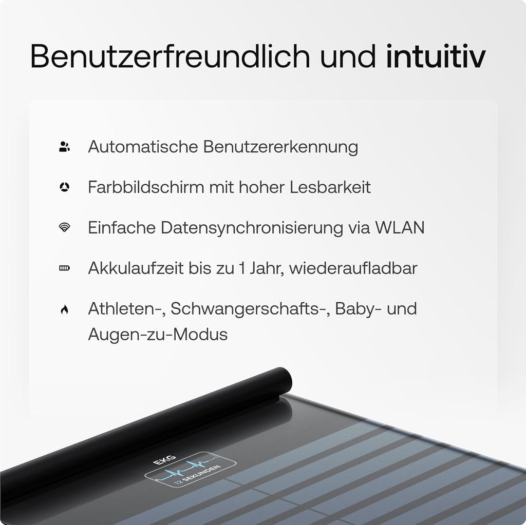 Vernetzte Personenwaage Körperzusammensetzung Body Scan WLAN BIA Körperfett Muskelmasse Wasseranteil EKG segmentale Analyse 6-Kanal