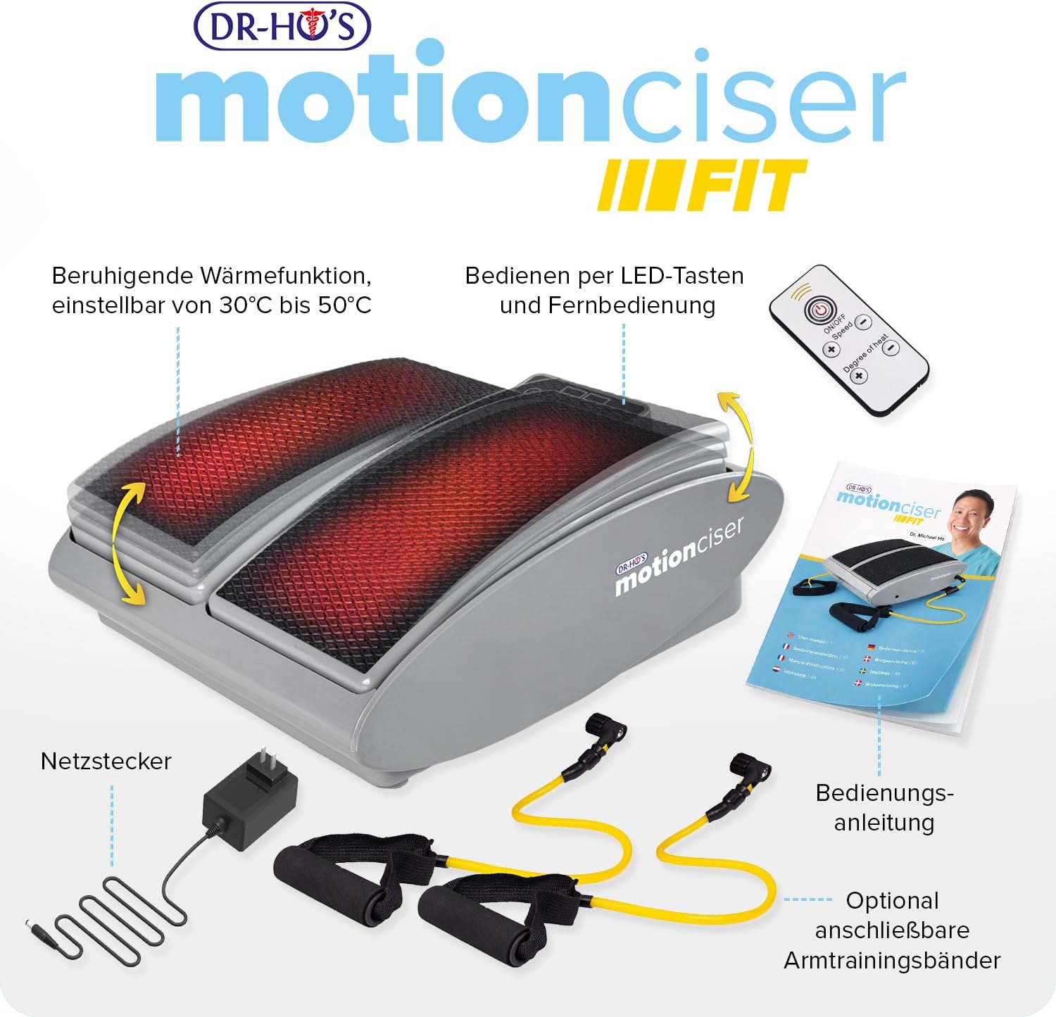 Elektrisches Fußmassagegerät mit Gehsimulation 10 Vibrationsstufen Infrarot-Wärme 30–50 °C inkl Trainingsbänder