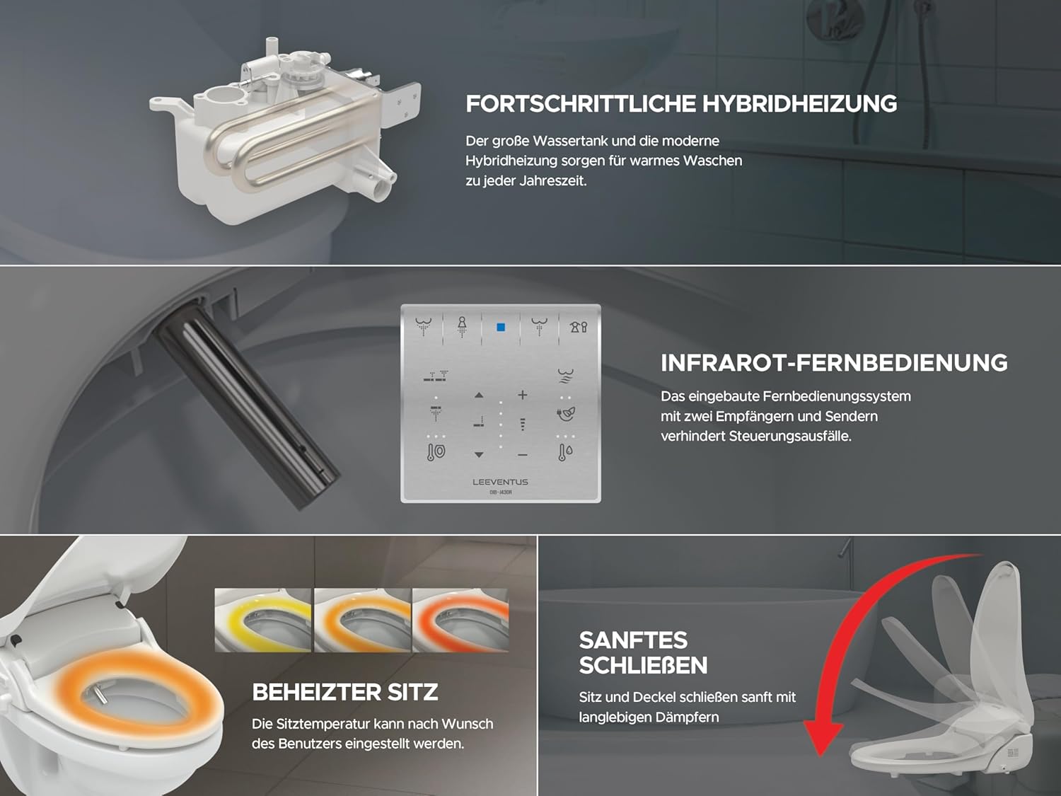 Bidet-Toilettensitz J430R mit Fernbedienung Selbstleerendem Wassertank und Energiesparfunktion