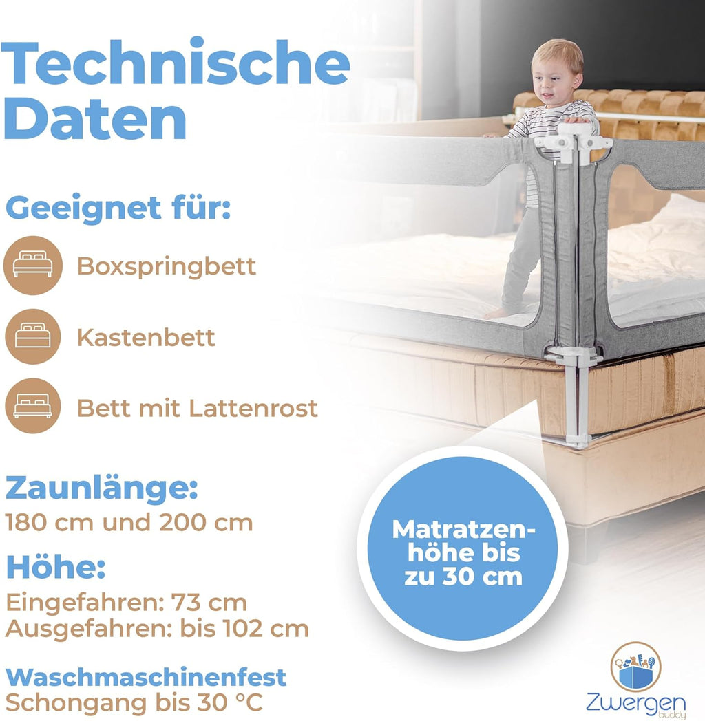 Rausfallschutz Bettgitter Set PS_1313 für Boxspringbett und Familienbett 180x200 cm 3 Bettgitter mit Zwischenraumschutz