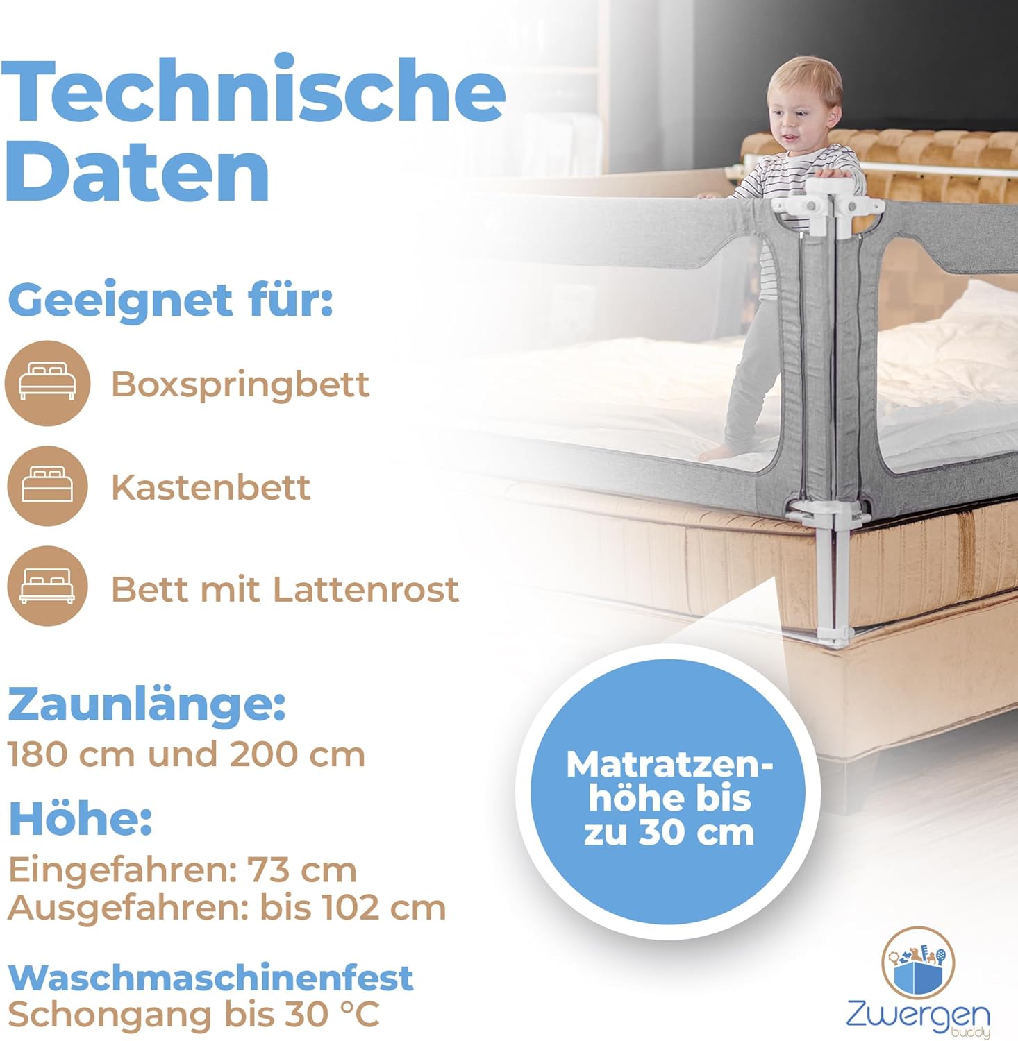 Rausfallschutz Bettgitter Set PS_1313 für Boxspringbett und Familienbett 180x200 cm 3 Bettgitter mit Zwischenraumschutz
